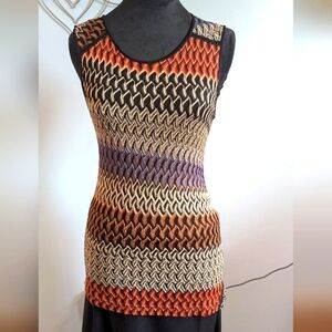 NIC+ZOE Orange and Black Fitted Knit Sleeveless Top (M)